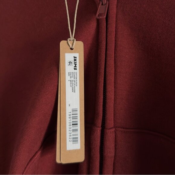 Skims Cotton Fleece Classic Zip Up Hoodie in Merlot Size Small - Picture 5 of 10